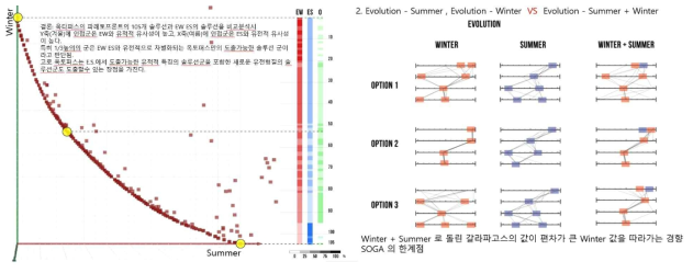 파라토 프론트의 엘리트 솔루션 그룹에 대한 유전적 특징과 타 분석툴과의 차별화된 솔루션 도출 검증