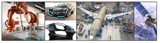 복합재료가 사용된 산업구조재의 예: 로봇, 자동차, 항공기, 인공위성