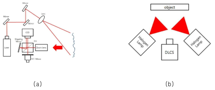 (a) DLCS 반사형 개략도, (b) 그림 측정 개략도