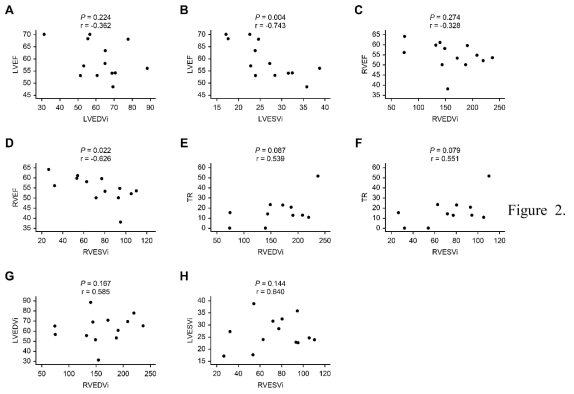 Preoperative relationship between Qp/Qs and other cardiac parameters obtained by CMR CMR; cardiac magnetic resonance imaging There is a positive correlation between Qp/Qs and the RV size parameters