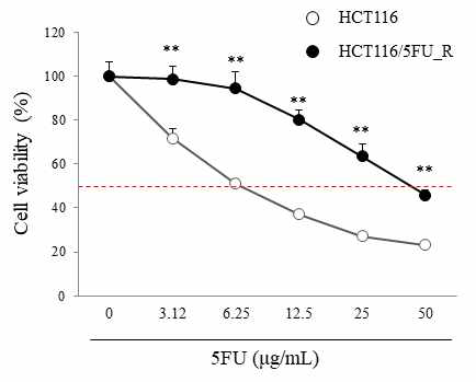 5-FU-resistant HCT116 cell line was established eventually