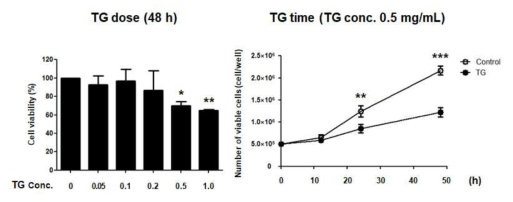 중성지방 처리에 의한 T 림프구 세포주 세포 수 변화