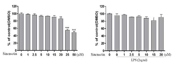Cytotoxic effect of sinensetin on L6 skeletal muscle cell viability. The cytotoxicity of LPS on L6 skeletal muscle cells was evaluated by a MTT-based viability assay after incubating the cells for 24h