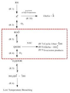 Kinetic scheme of the primary oxidation reactions