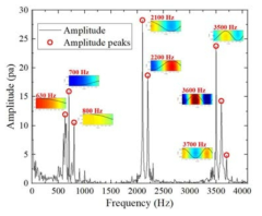 Peak frequencies selected by FFT method and their resonant mode calculated in DMD method