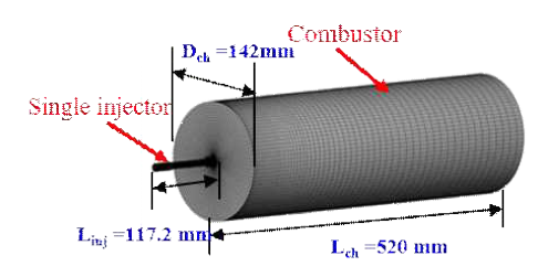 Geometry and computation grids of the model chamber and the injector