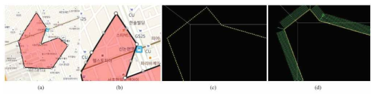 지도에서 사업장 영역을 선택한 결과 (빨간색은 사용자가 선택한 사업장 영역)