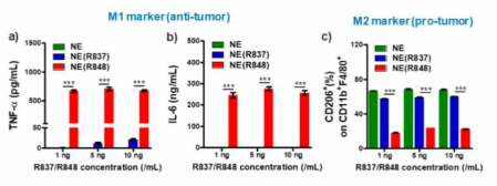 이미다조퀴놀린계열 물질 (R837, R848)을 함유하는 나노에멀젼 아주번트 (NE(R837), NE(R848))의 마크로파지 분극화 효과
