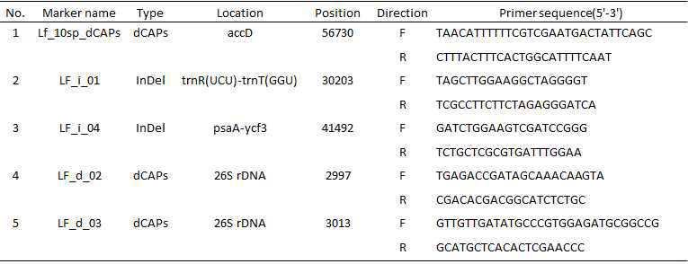 엽록체 및 45S rDNA 염기서열 변이 기반 마커 정보