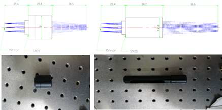 광스캔 렌즈 설계도(위)와 제작된 렌즈 사진(아래)