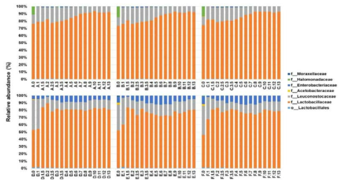 발효과정 중 세균 군집 변화 (Family level)