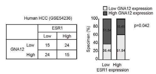ESR1 발현과 Gα12 발현 간 교차 분석