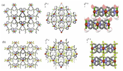 [CuCl2L2]·2H2O (a) 와 [Cu(BF4)2L2]·2H2O (b) 의 결정구조