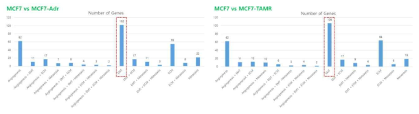 약물저항성 유방암세포 MCF-7-Adr와 MCF-7-TAMR transcriptome 분석