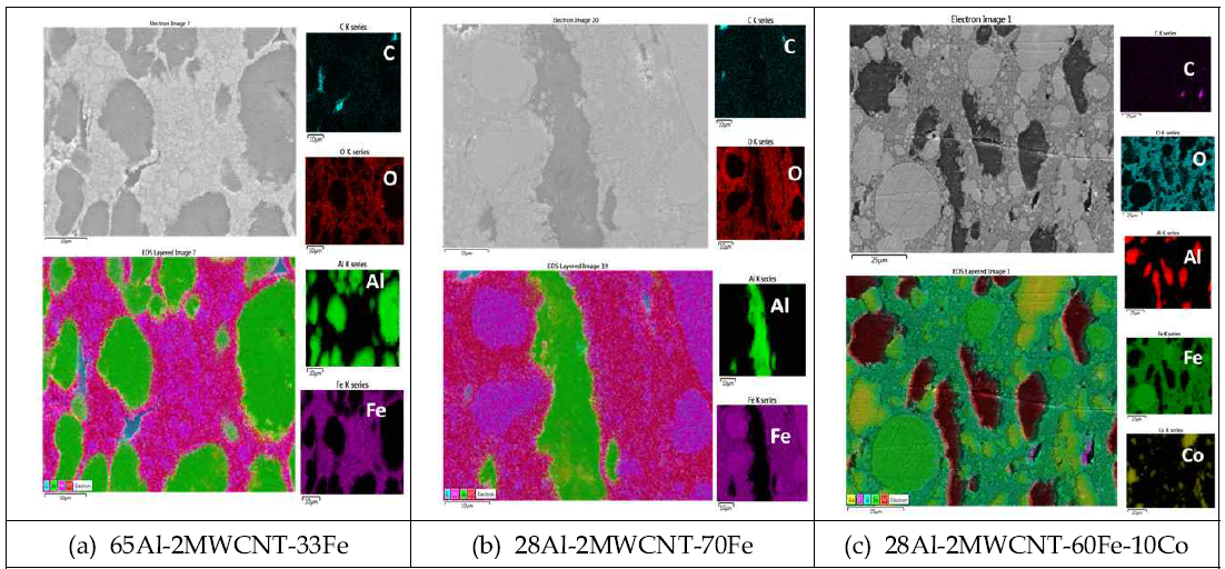 EDS Mapping Analysis of the Al-MWCNT-Fe and Al-MWCNT-Fe-Co Composites