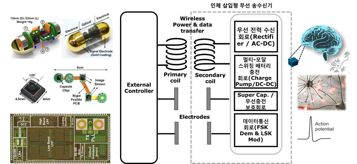 저전력 고속 임플란터블 무선 통신 및 전력 전송 IC 칩 설계 기술