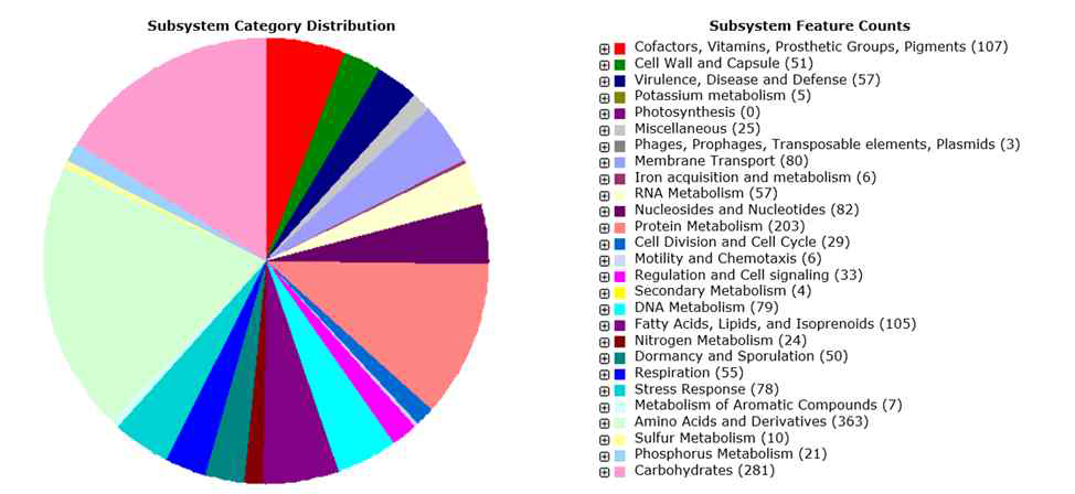 The subsystem category distribution of Lentibacillus sp. CBA3610