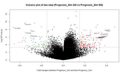 예후 예측과 관련한 volcano plot