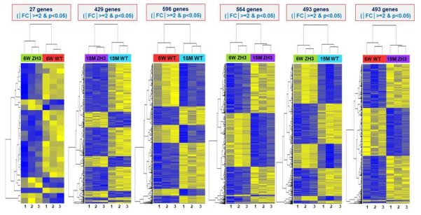 Comparison of gene expression in each ovary with six combinations by RNA-Seq (NovaSeq)