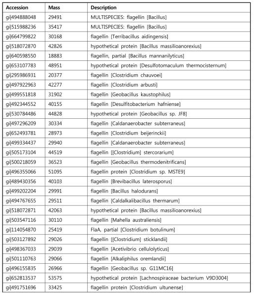 EV proteome list of B. velezensis GF423 strain (shown, partial data)