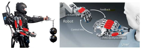 exoskeleton(좌) 및 haptic device(tele-operation, 우)