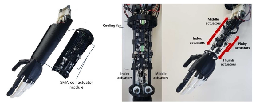 SMA 코일 구동기를 통해 구동되는 3자유도 바이오닉 핸드