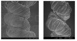 Silver coating 시간별 Spandex filament 표면 SEM 사진