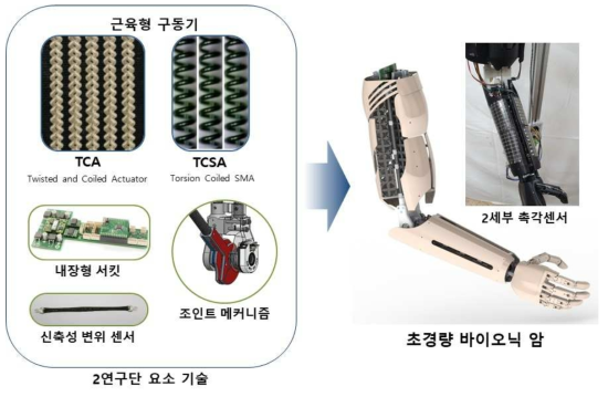 요소 기술들이 통합된 최종 바이오닉암의 구성