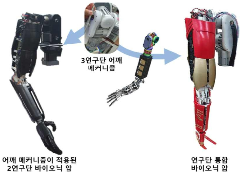 3연구단 어깨가 적용된 2연구단 바이오닉 암 및 연구단 통합 바이오닉 암