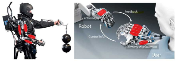 Exoskeleton(좌) 및 haptic device(tele-operation)(우)