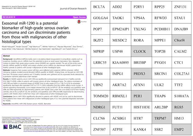 ovarian cancer에서 miR-1290을 주제로 하여 작성된 논문