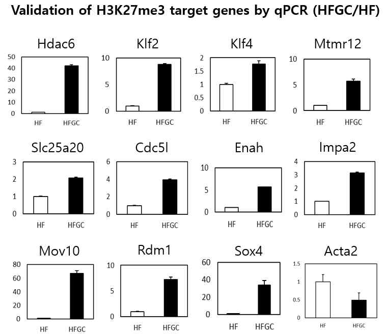 H3K27me3 관련 타겟 유전자들의 qPCR validation 결과