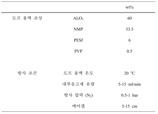 도프용액의 조성과 중공사막 방사 조건