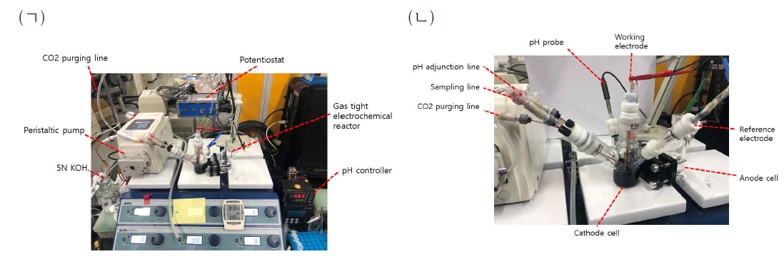 장기 운전 시스템. (ㄱ) 전반적인 반응기 시스템 구조, (ㄴ) Gas tight 전기화학 반응기
