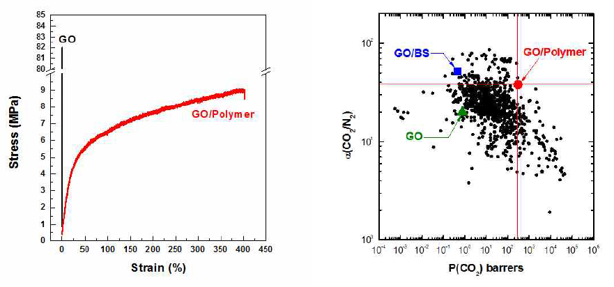 GO와 GO/고분자 소재의 물리적 특성 및 CO2/N2 투과 특성 비교