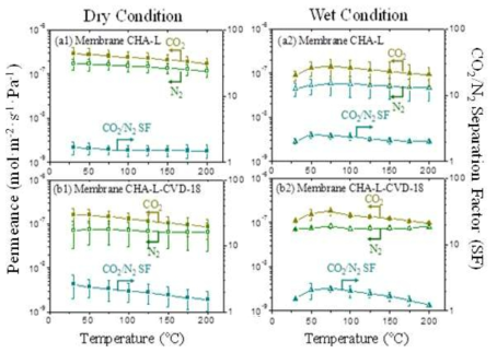 CVD를 적용한 CHA 제올라이트 분리막의 온도에 따른 CO2/N2 분리 능력