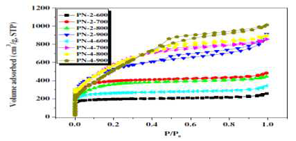 The N2 full isotherms of the N-doped activated carbon