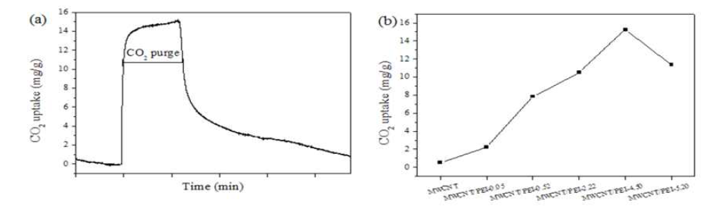 TGA results for CO2 adsorption of the MWCNT/PEI-4.50