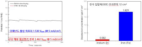 정전류법 (CP)을 이용한 산소발생반응 활성 평가 및 내구성(용해량) 측정 결과