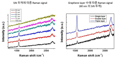 기본 소자에서의 SiN의 두께와 그래핀의 layer 개수에 따른 Raman signal