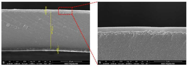 3차원 계면접착층이 적용된 탄화수소계 박막 단면 SEM 사진