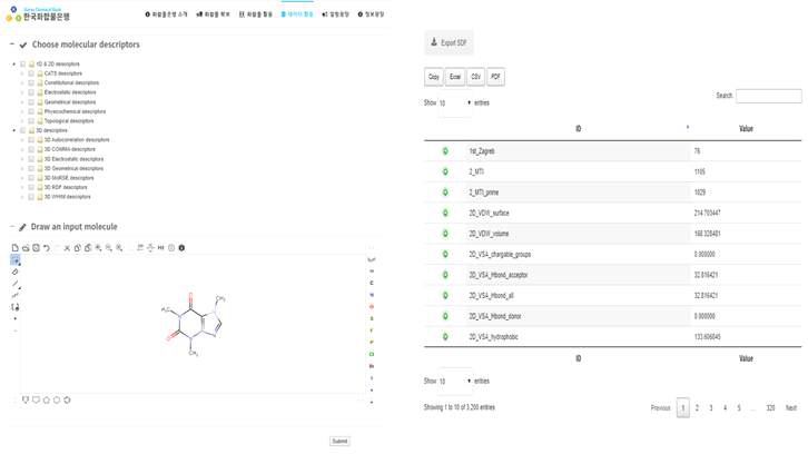 한국화학연구원 화합물은행의 웹 기반 Molecular descriptor 계산 서비스