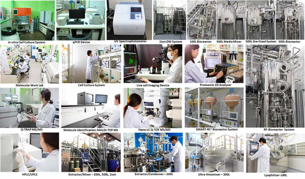 식물세포배양 대량시스템을 확보하였음. 각 단계별로 현재 식물세포공장유래 인간 항바이러스 항체의 발현을 최종 점검하고 있으며, 이에 대한 세포배양 시스템을 최종 50 리터 단위 식물세포배양시스템을 구축예정