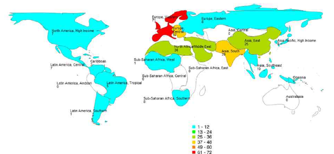 류마티스 관절염의 전세계 유병률