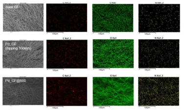 Bare GF, Pd-GF, Pd-GF@600 샘플의 표면 EDS 분석