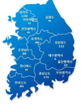 전국 지자체 방역 소독제 사용량 (단위: 톤) 지도_환경부