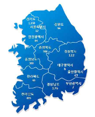 전국 지자체 방역 소독제 사용량 (단위: 톤) 지도_환경부