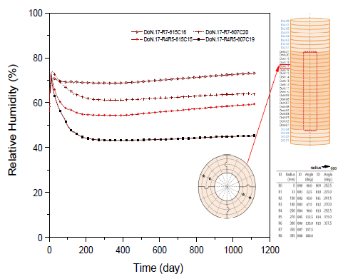 도넛형 (doughnut type) 완충재 블록 DoN.17에 설치된 센서의 상대습도 변이곡선