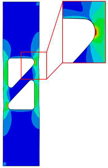 complex specimen FEA 해석 응력 contour