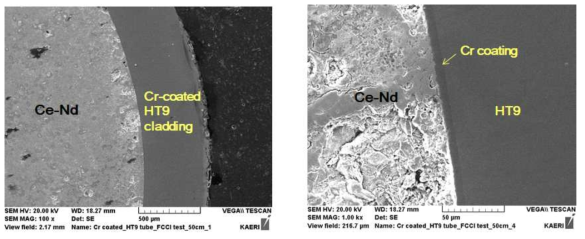 Cr 내면 코팅 피복관의 diffusion couple test 실험 결과